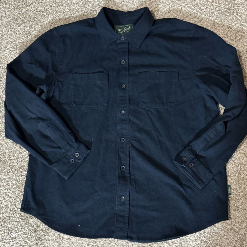 Woolrich Green Label Collection Button Up Shirt Mens XL Navy Long Sleeve Cotton